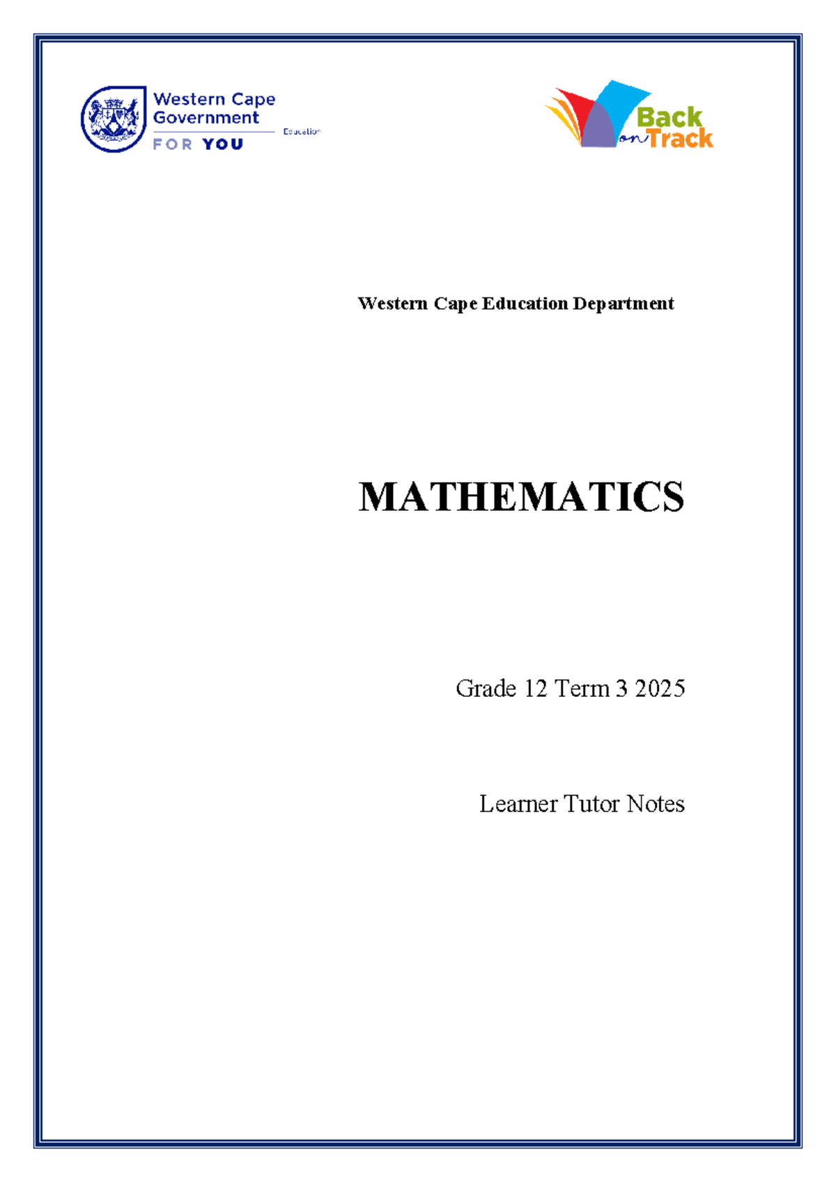 2025 BOT 12 Term 3 Mathematics Learner Tutor Notes - Studocu