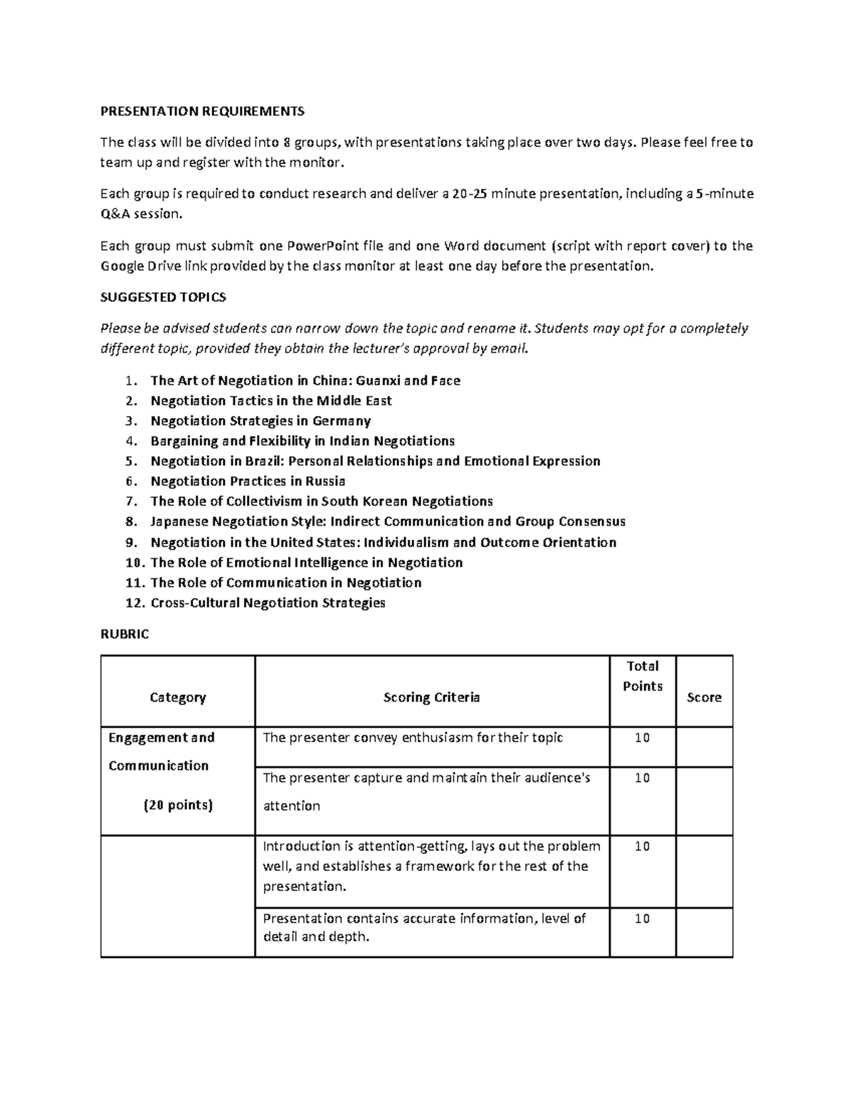 Presentation Requirements and Expectations for Group Projects - Studocu