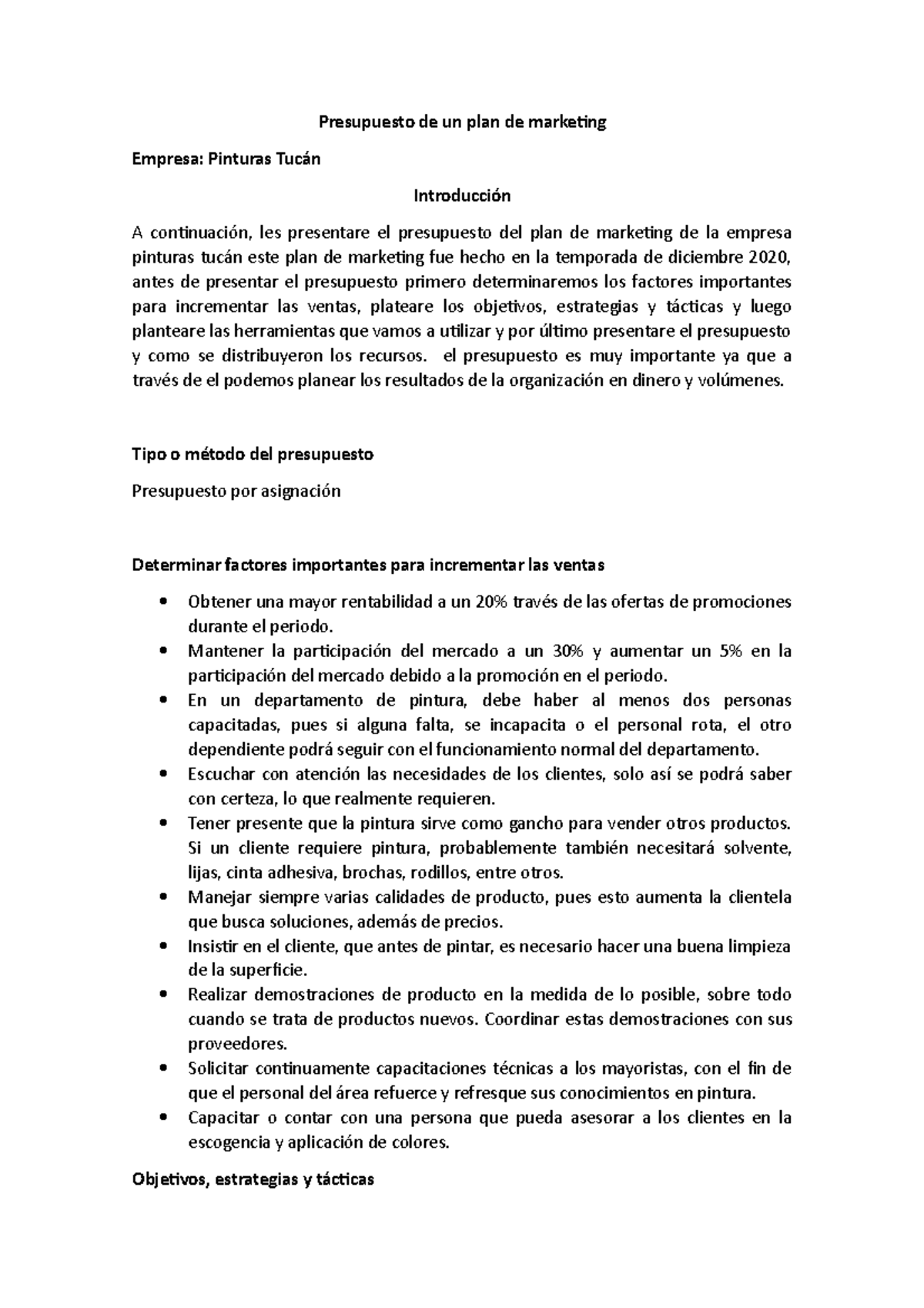 Presupuesto de un plan de marketing sem merc - Presupuesto de un plan ...