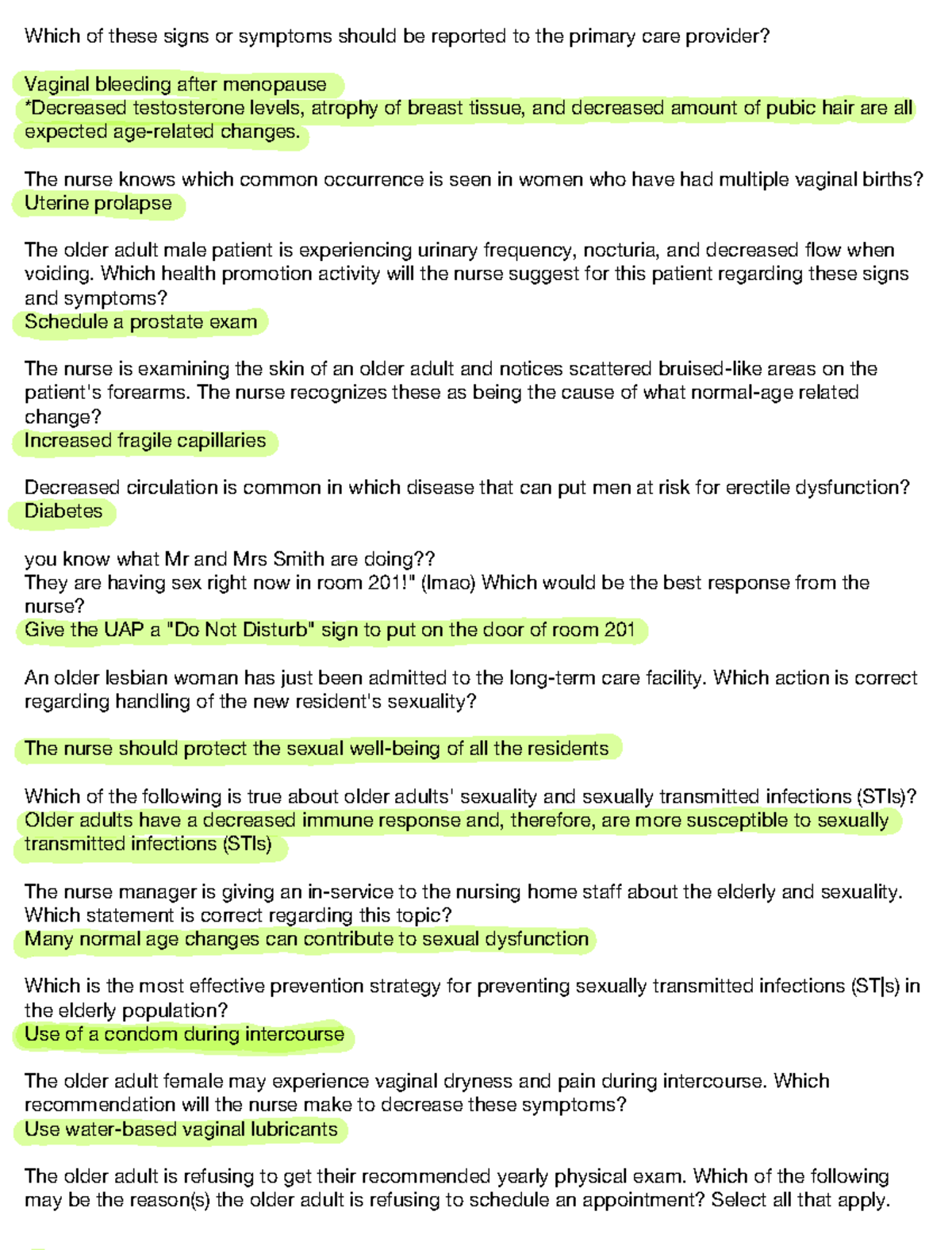 NUR 163 Final Exam Study Guide: Key Concepts in Geriatric Care - Studocu