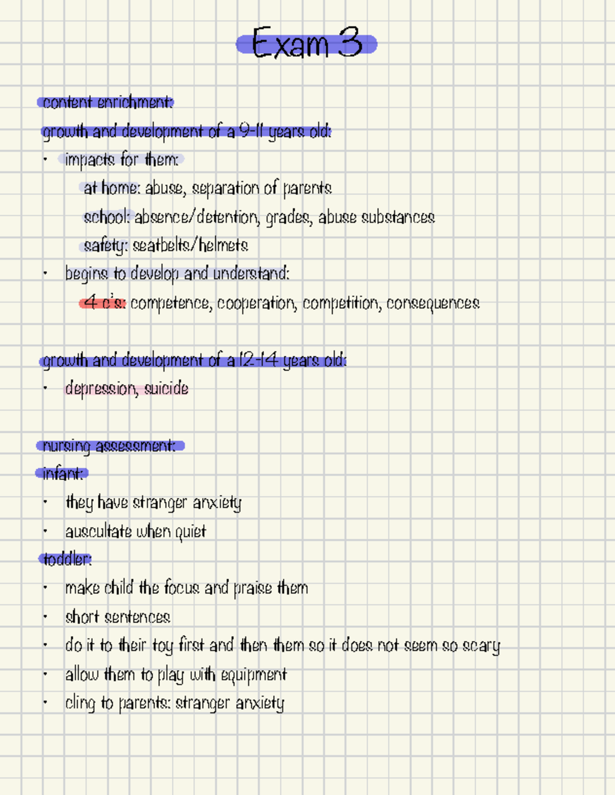 Exam 3 NUR 230 Study Guide - Exam 3 content enrichment: growth and ...
