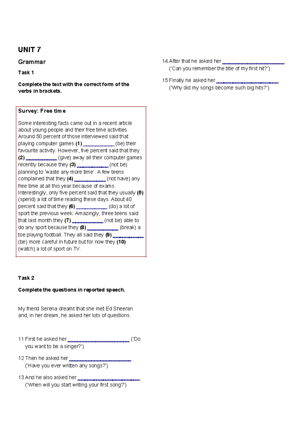 Review for the test - unit 7 grammar and vocabulary exercises - Studocu