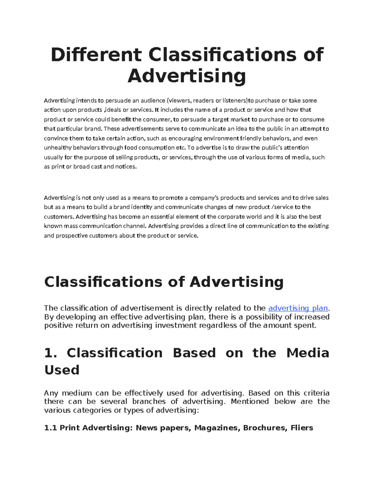 Classifications of Advertising: An In-Depth Analysis and Overview - Studocu