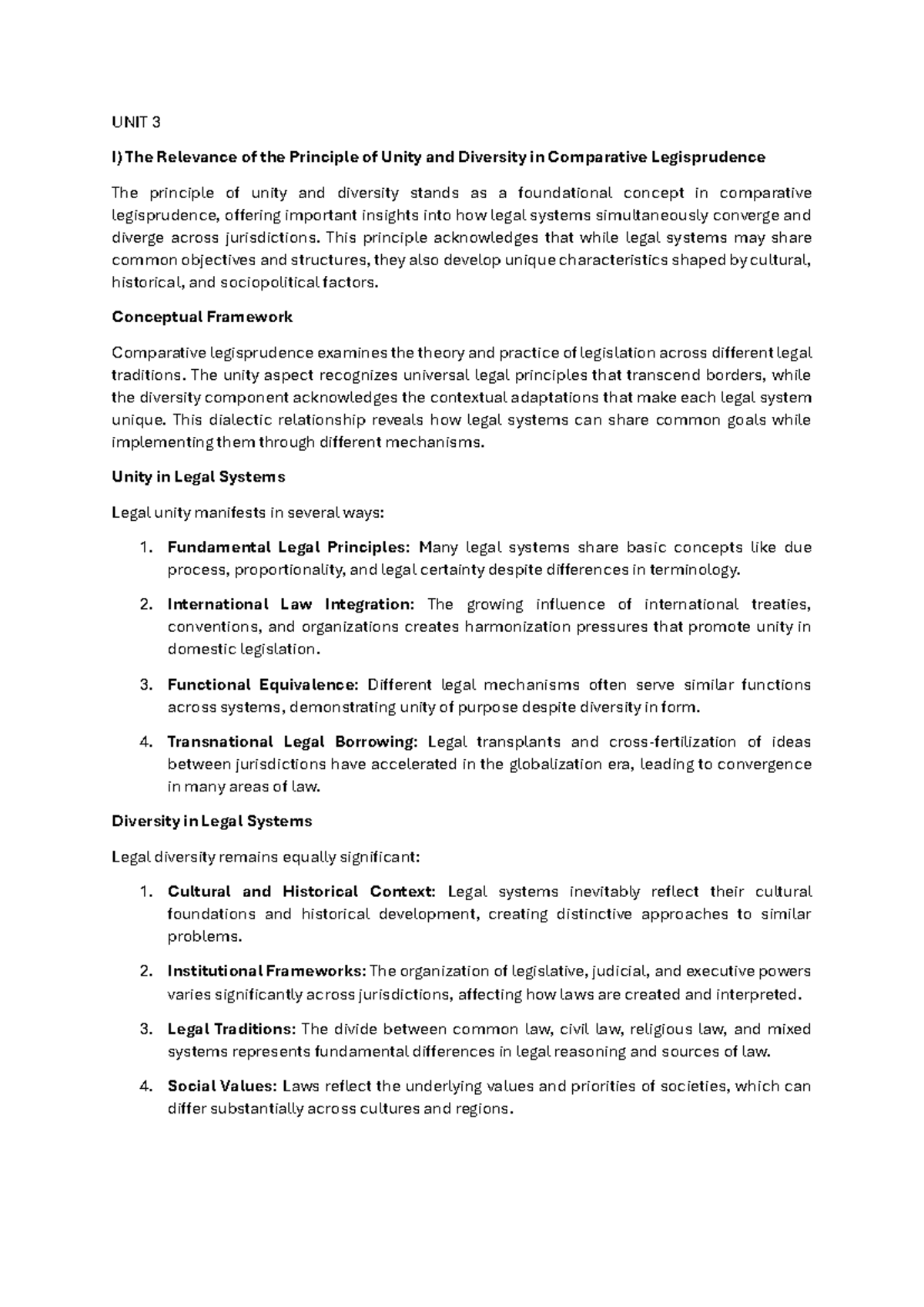UNIT 3 Comparative Law Summary - Bachelor of Law Notes - Studocu