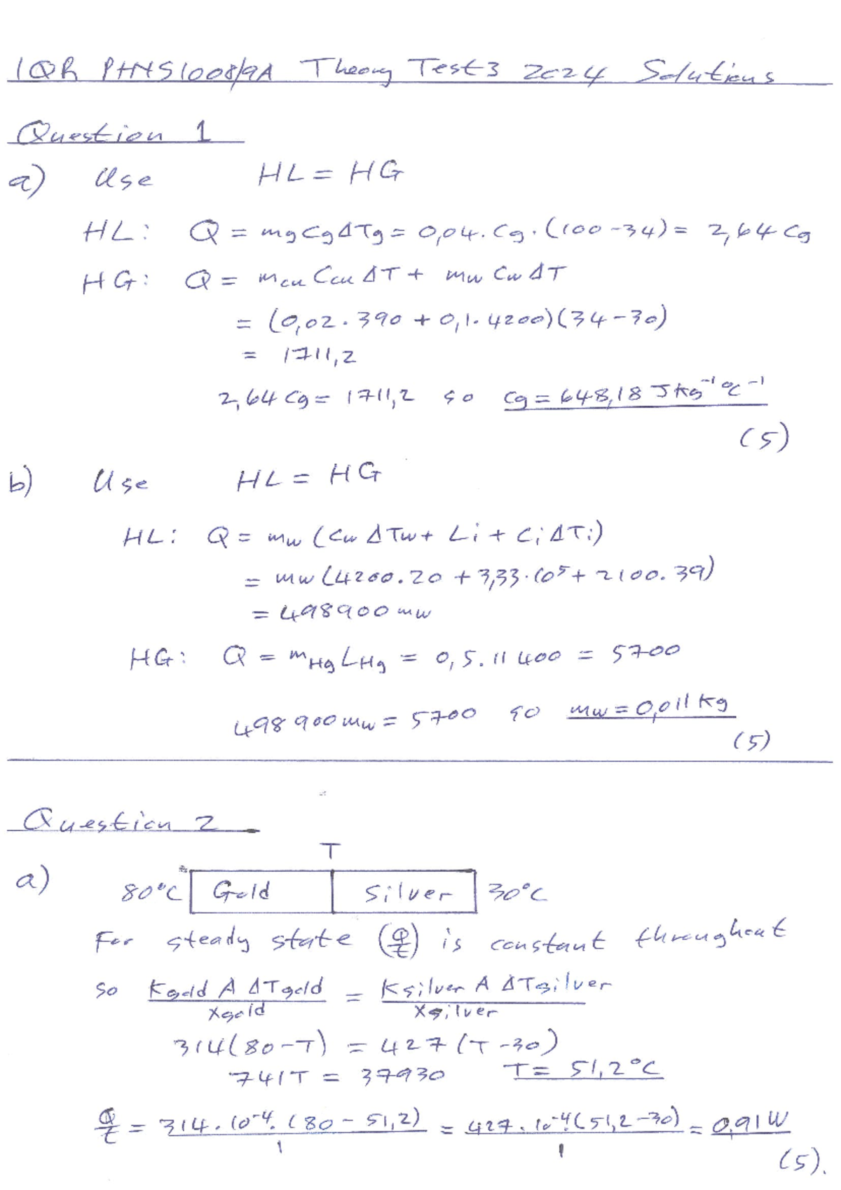 PHYS1008A Theory Test 3 2024 Detailed Solutions and Analysis - Studocu