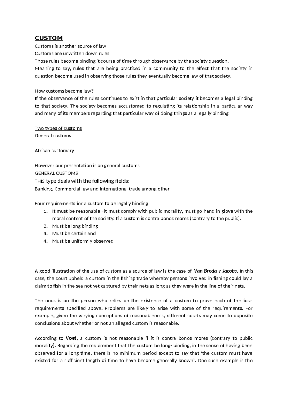 Customs as Law: General Customs Overview and Application - Studocu