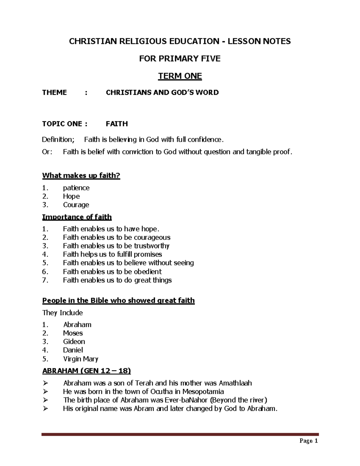 Christian Religious Education - Lesson Notes Notes P 5 - CHRISTIAN ...