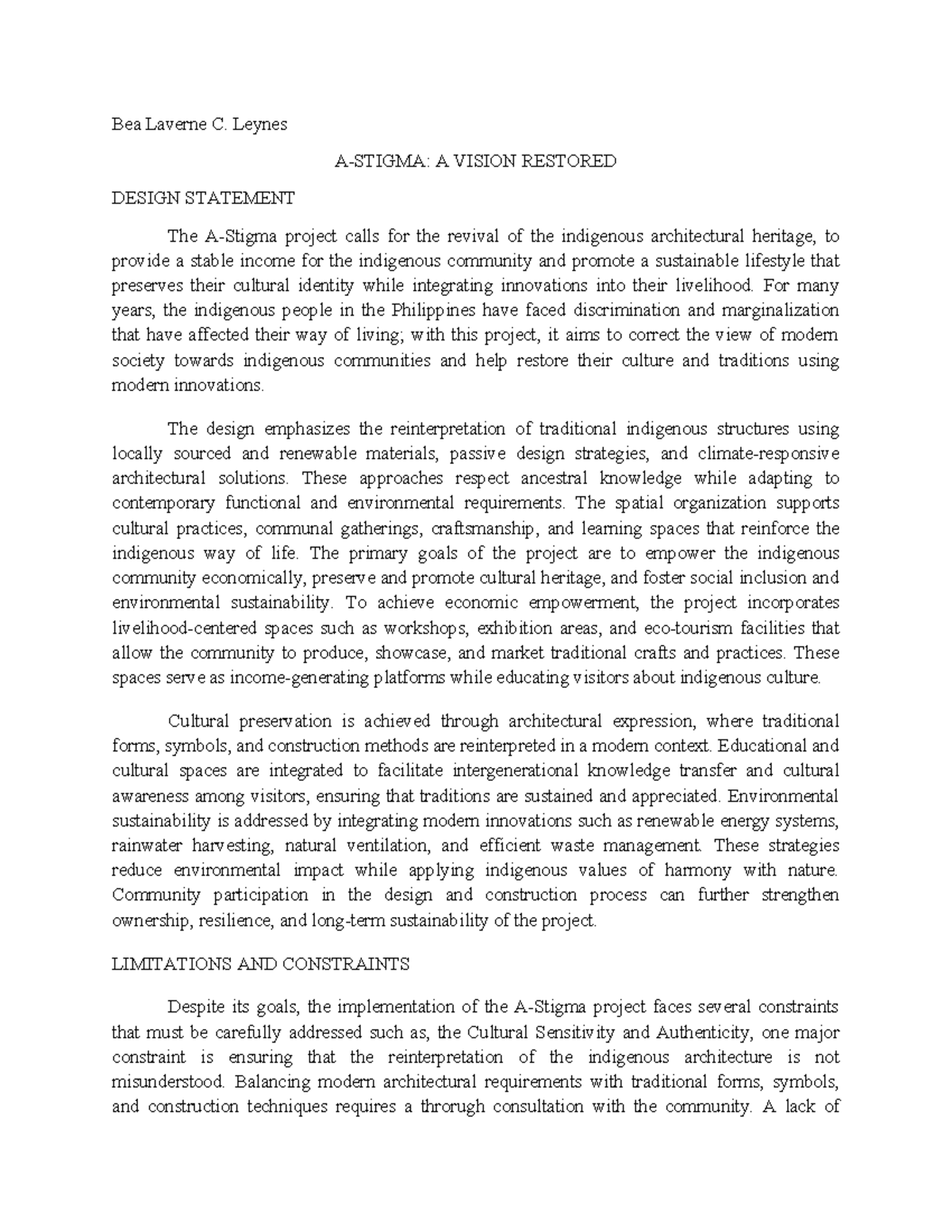 ARCH 101: A Vision Restored - Indigenous Architecture Design Statement ...