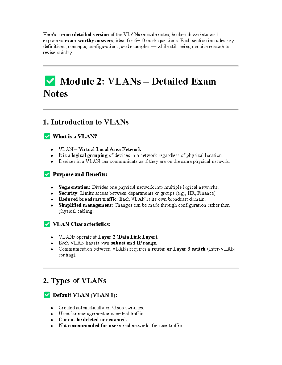 M2: Detailed VLANs Exam Notes for Effective Revision - Studocu