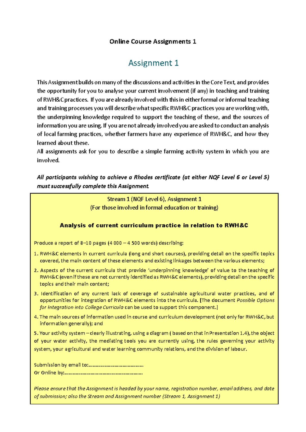 Stream 1 (NQF Level 6) Assignment 1: Analysis of Teaching Practices ...