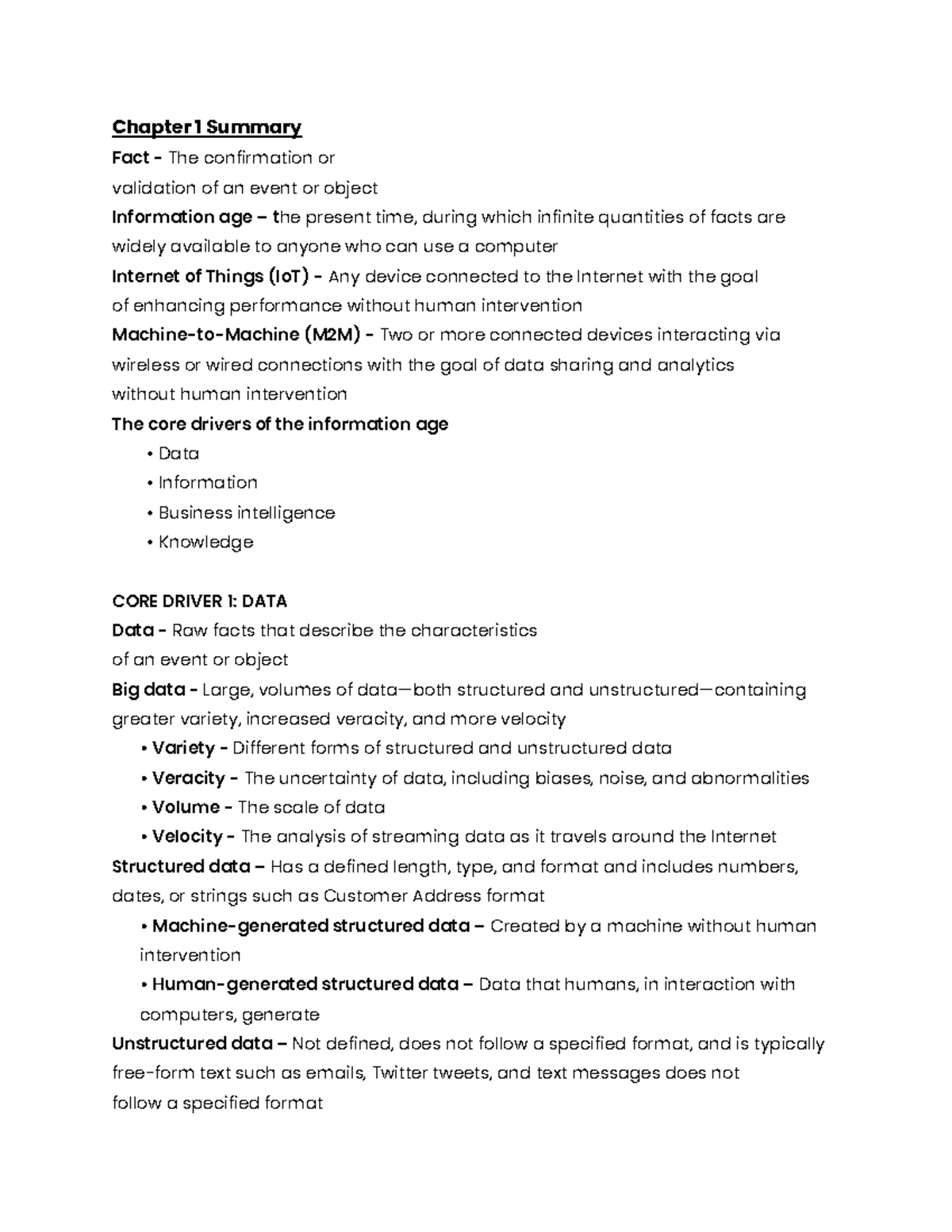 ITM 100 Chapter 1-8 Summary: Key Concepts in Information Management ...