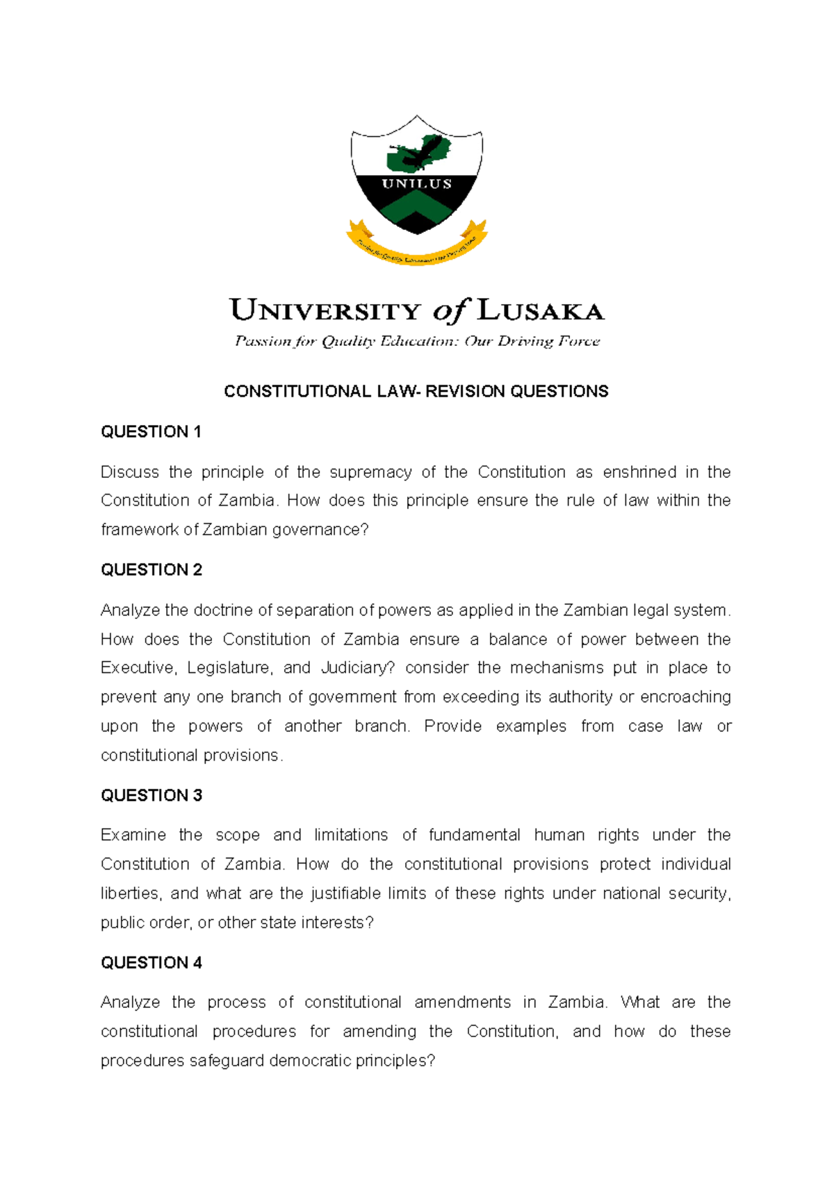 L112 FPD 34 2024 2 - Constitutional Law Revision Questions - Studocu