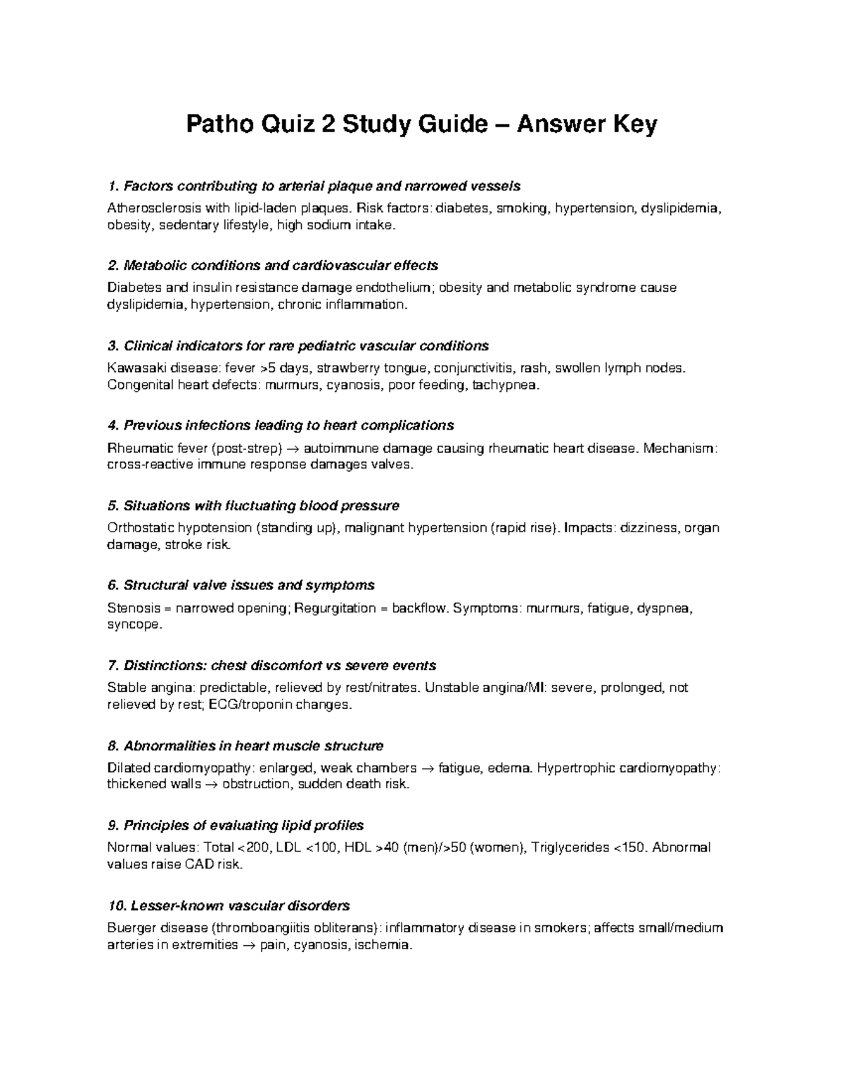 Patho Quiz 2 Study Guide: Key Concepts & Answer Key - Studocu