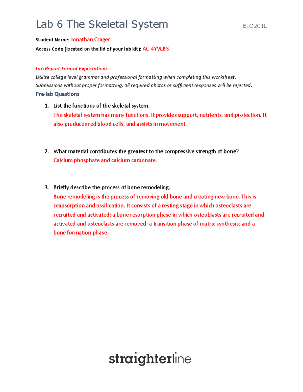 Lab 6: The Skeletal System Overview and Analysis - BIO201L - Studocu