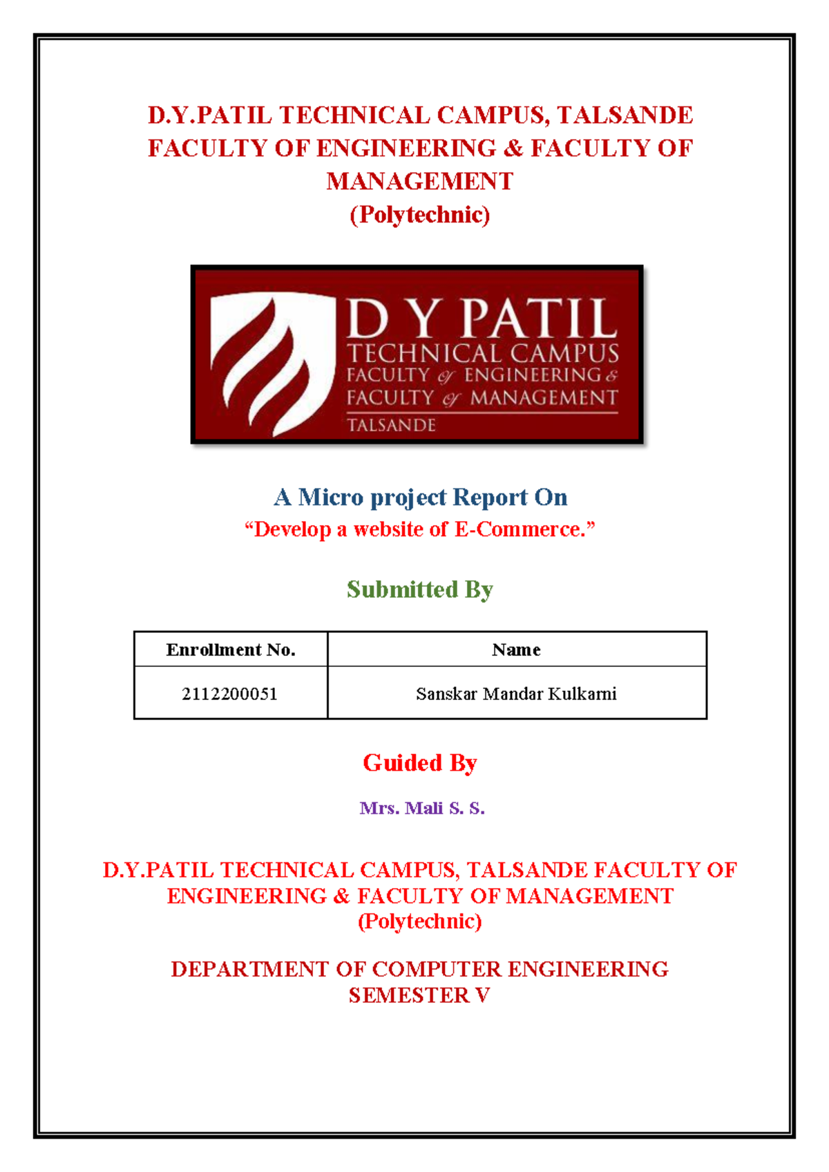 AJP - Micro Project Report on E-Commerce Website Development - Studocu
