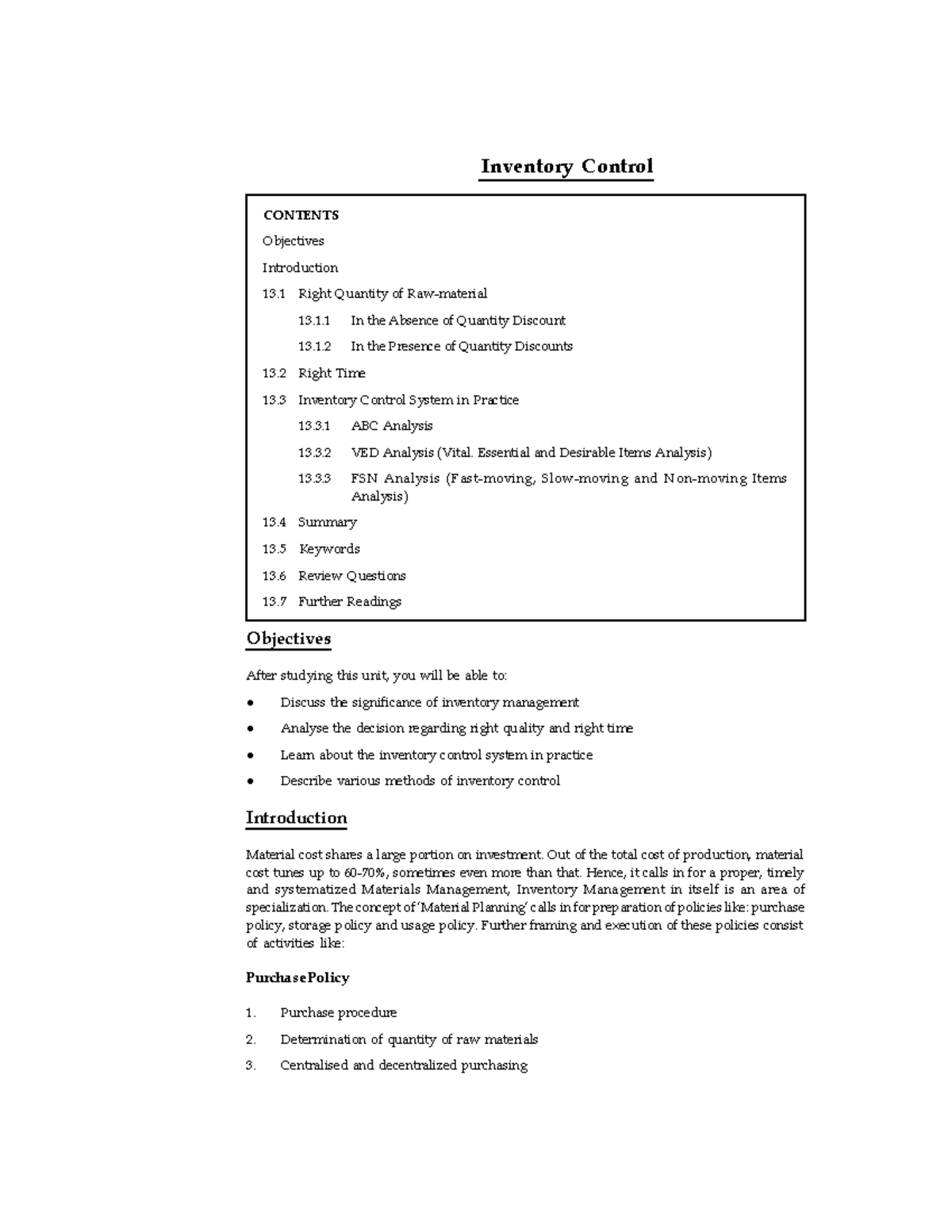 Note about Inventory control - Operations Research Notes Unit 13 ...