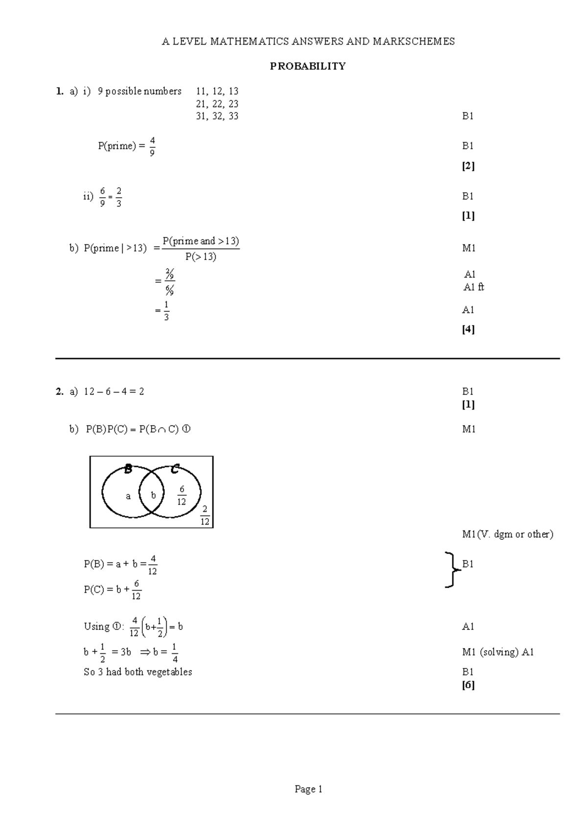 A LEVEL MATHEMATICS PROBABILITY SOLUTIONS AND MARKSCHEMES - Studocu