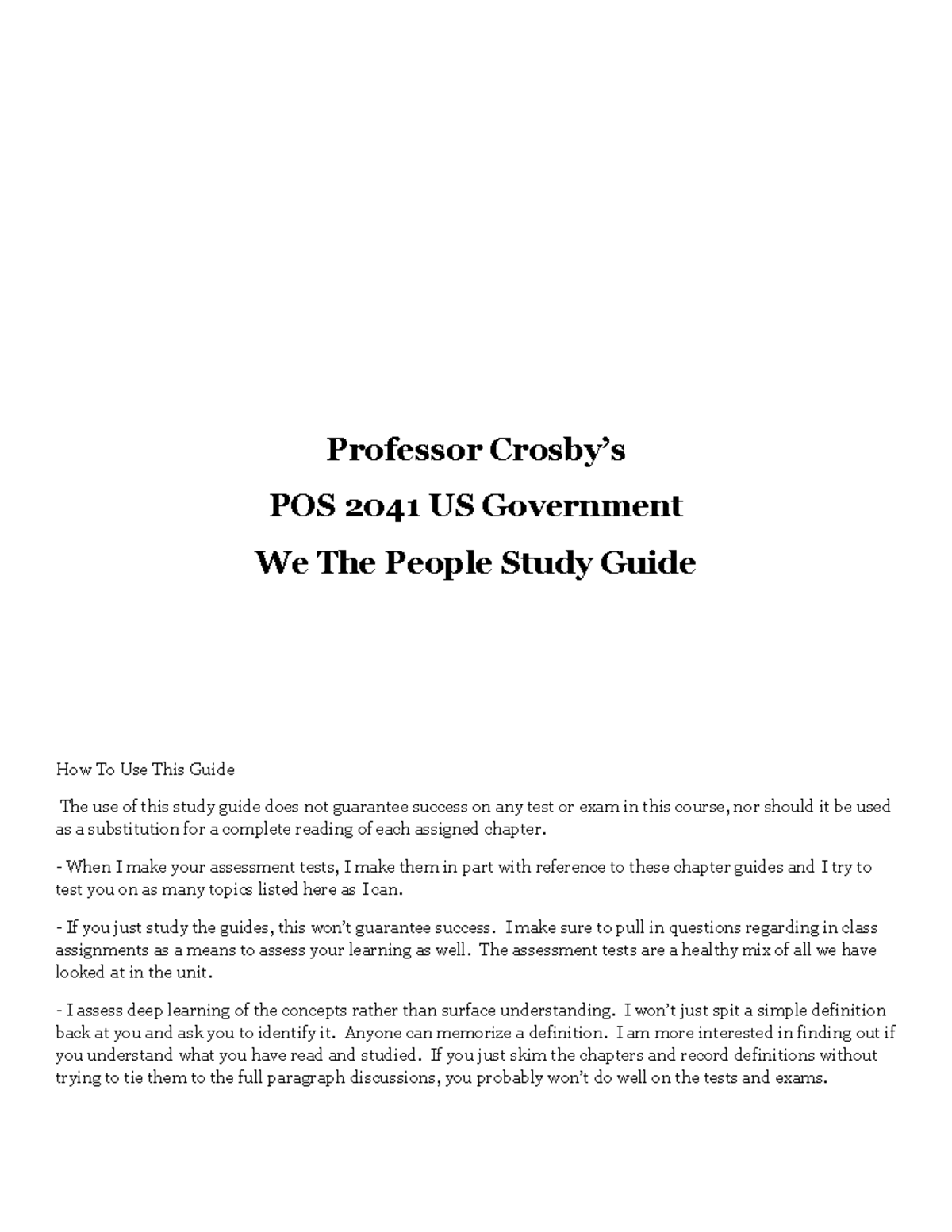 POS 2041 We The People Study Guide: Key Concepts & Review Tips - Studocu