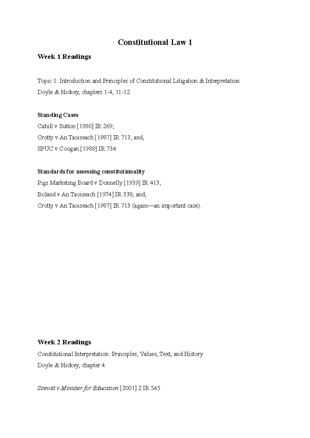 Constitutional Law 1 Readings: Key Cases and Principles Outline - Studocu