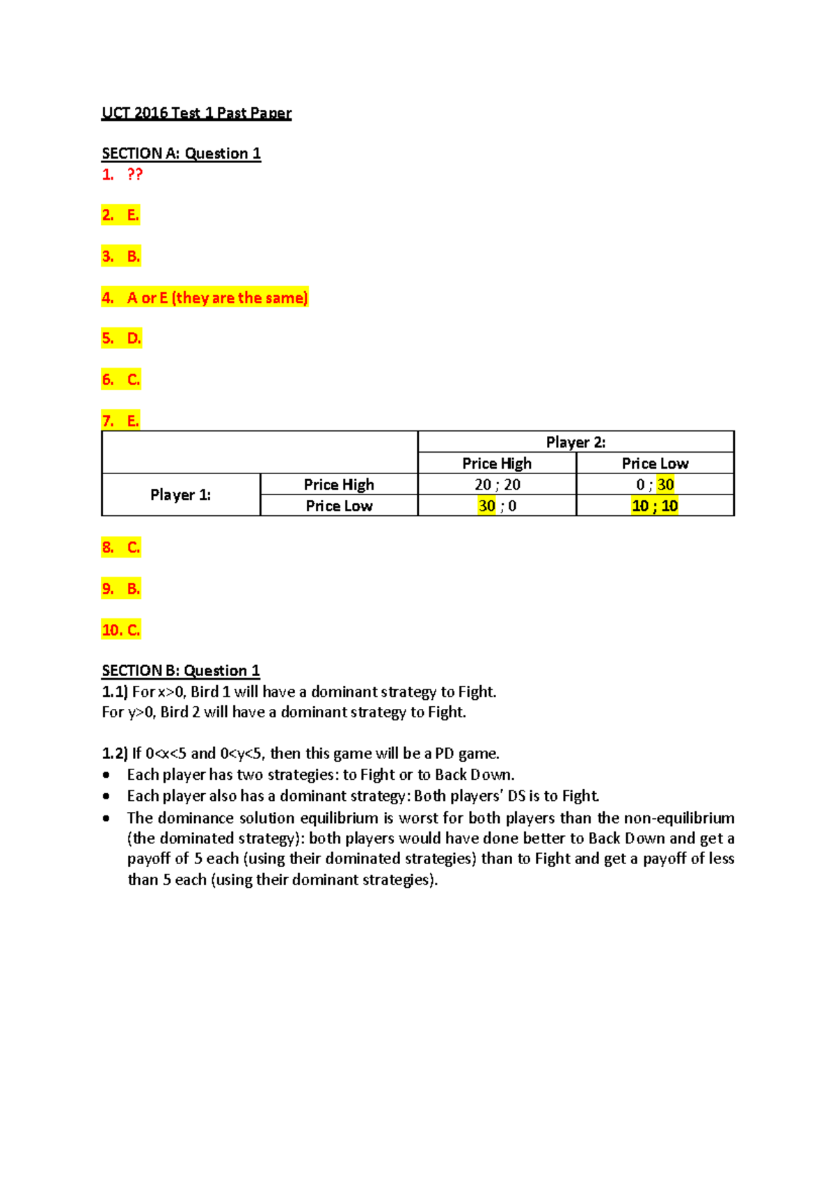 UCT 2016 Test 1 Past Paper Solutions and Analysis - Studocu