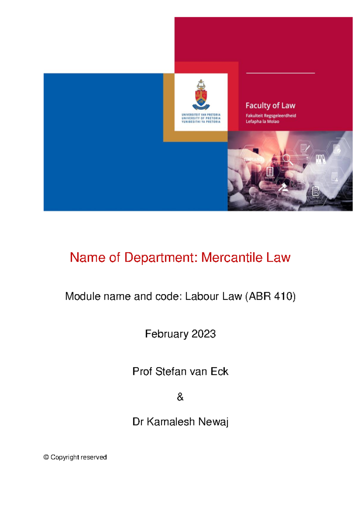 ABR 410 - Study Guide - Name of Department: Mercantile Law Module name ...