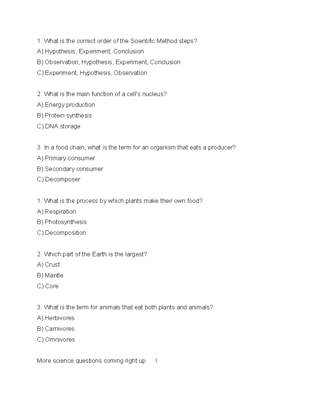 Science Quiz: Understanding the Scientific Method and Ecosystems - Studocu