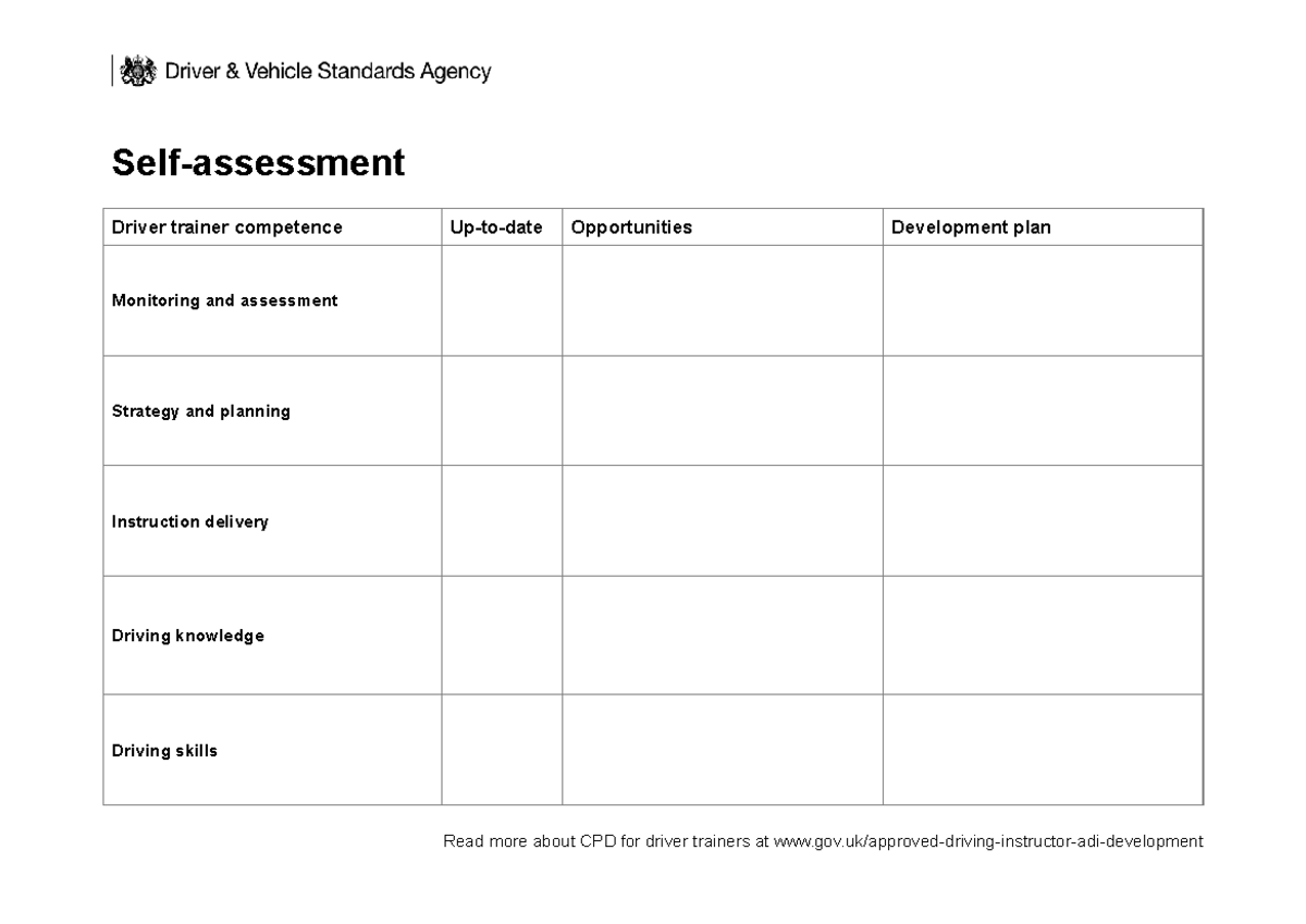 DVSA CPD Template: Driver Trainer Competence Development Notes - Studocu