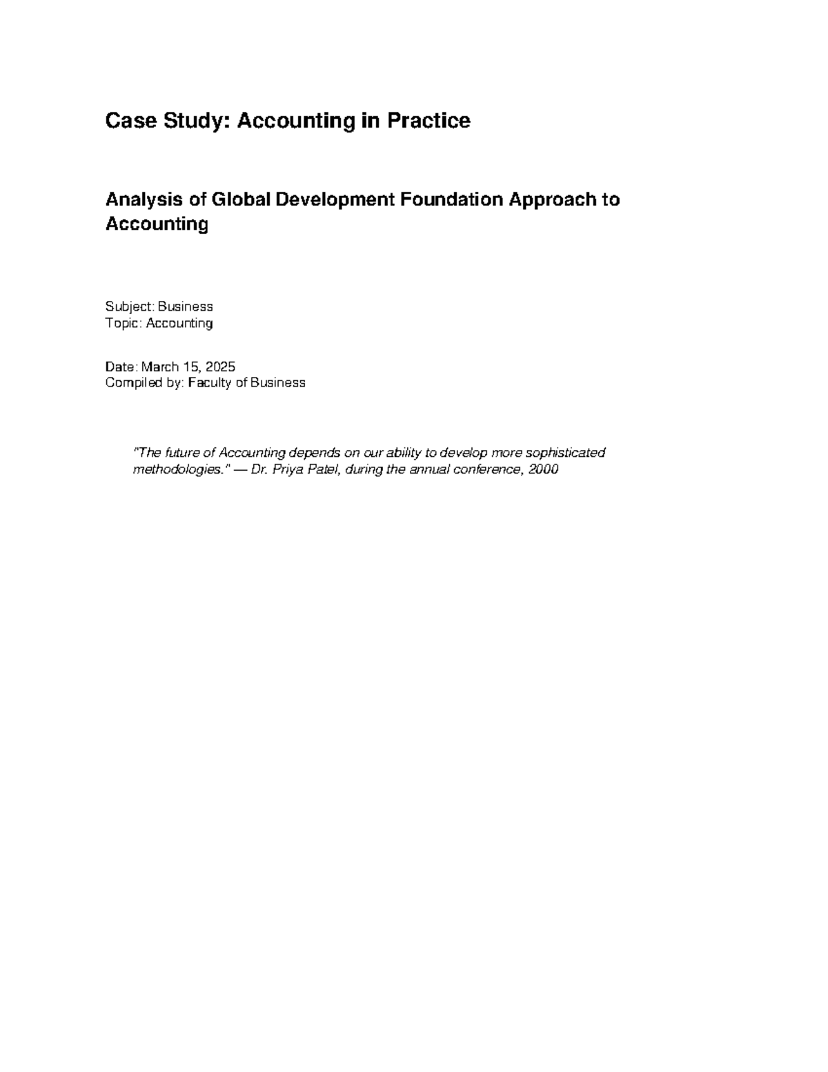 Case Study: Accounting in Practice - Global Development Foundation ...