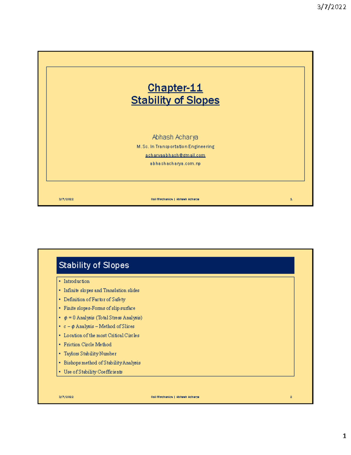 Stability of Slopes: Soil Mechanics Insights (M.Sc. Transportation Eng ...