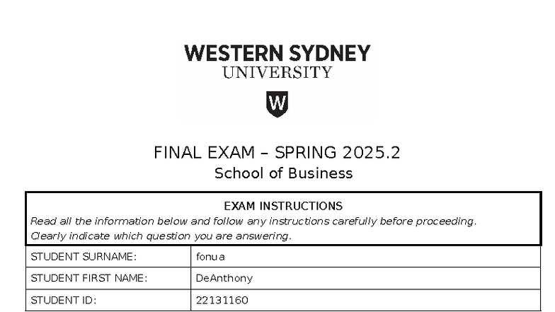 FINAL EXAM BUSM 3052 SPRING 2025.2: Instructions & Guidelines - Studocu