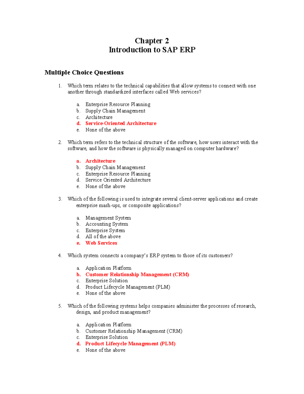 Ch2 - Quiz Questions for Introduction to SAP ERP - Studocu
