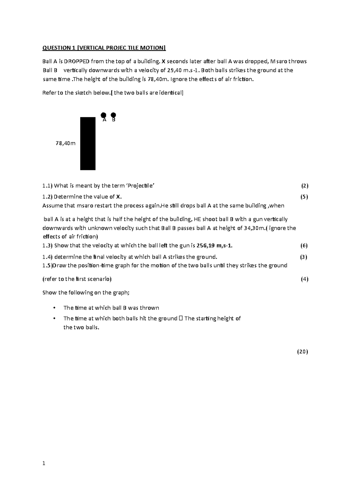 Vertical Projectile Motion Questions & Memo - 241207, 125438 - Document Preview