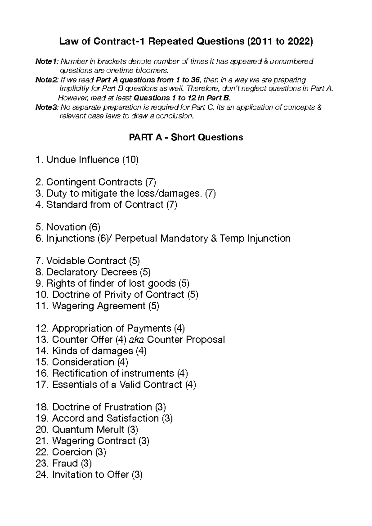 Contract-1 Repeated Questions (2011-2022) Study Guide - Studocu