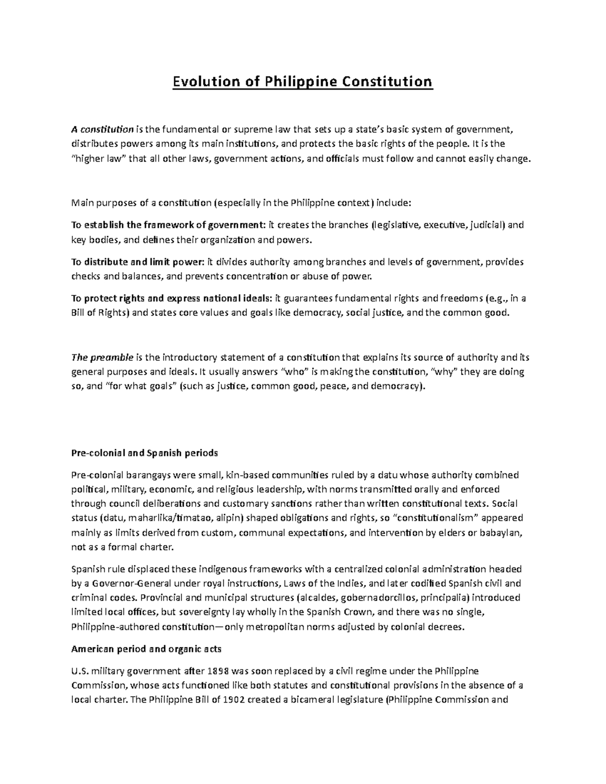 RPH 101: Evolution of the Philippine Constitution - Final Exam Summary ...
