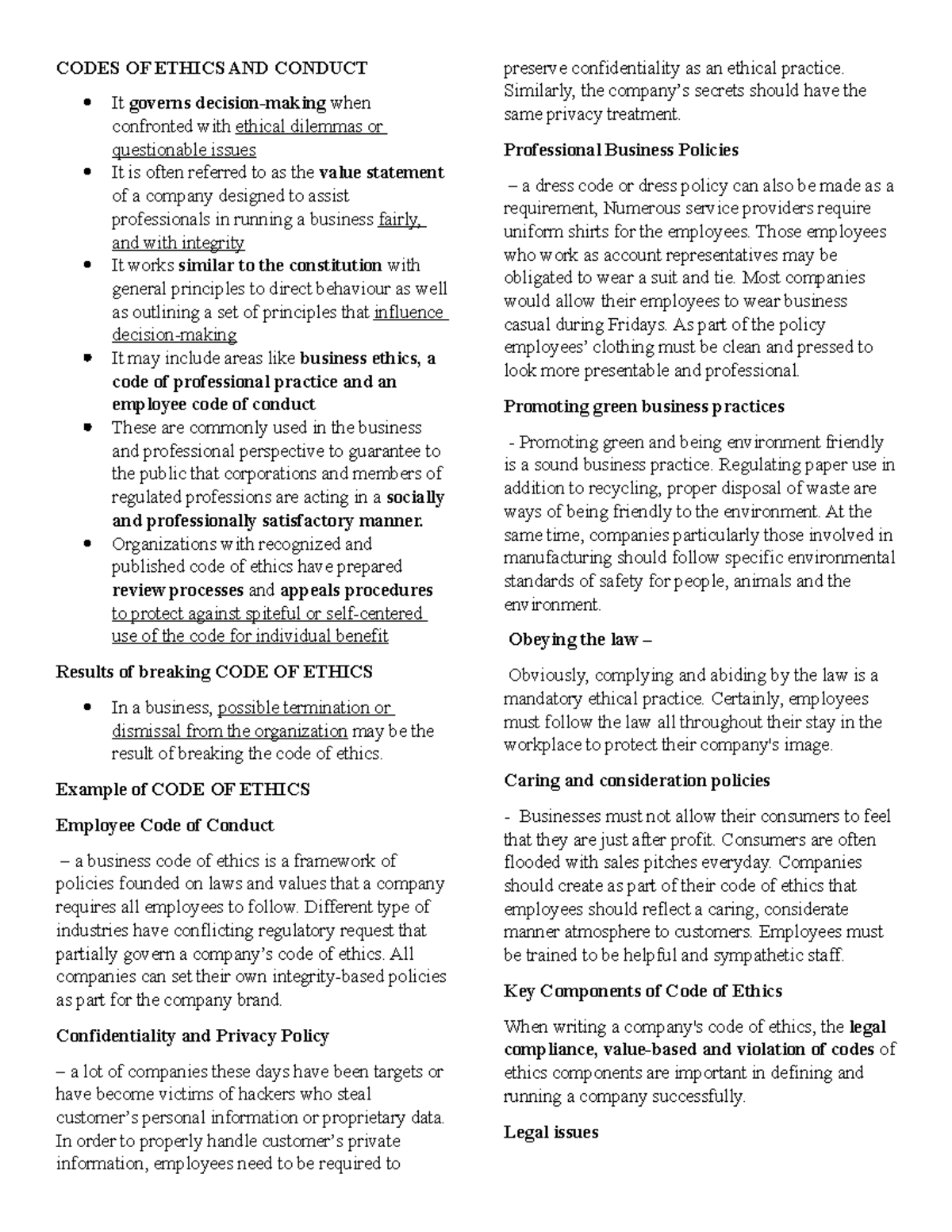 CODES OF ETHICS AND CONDUCT: Principles for Professional Integrity ...