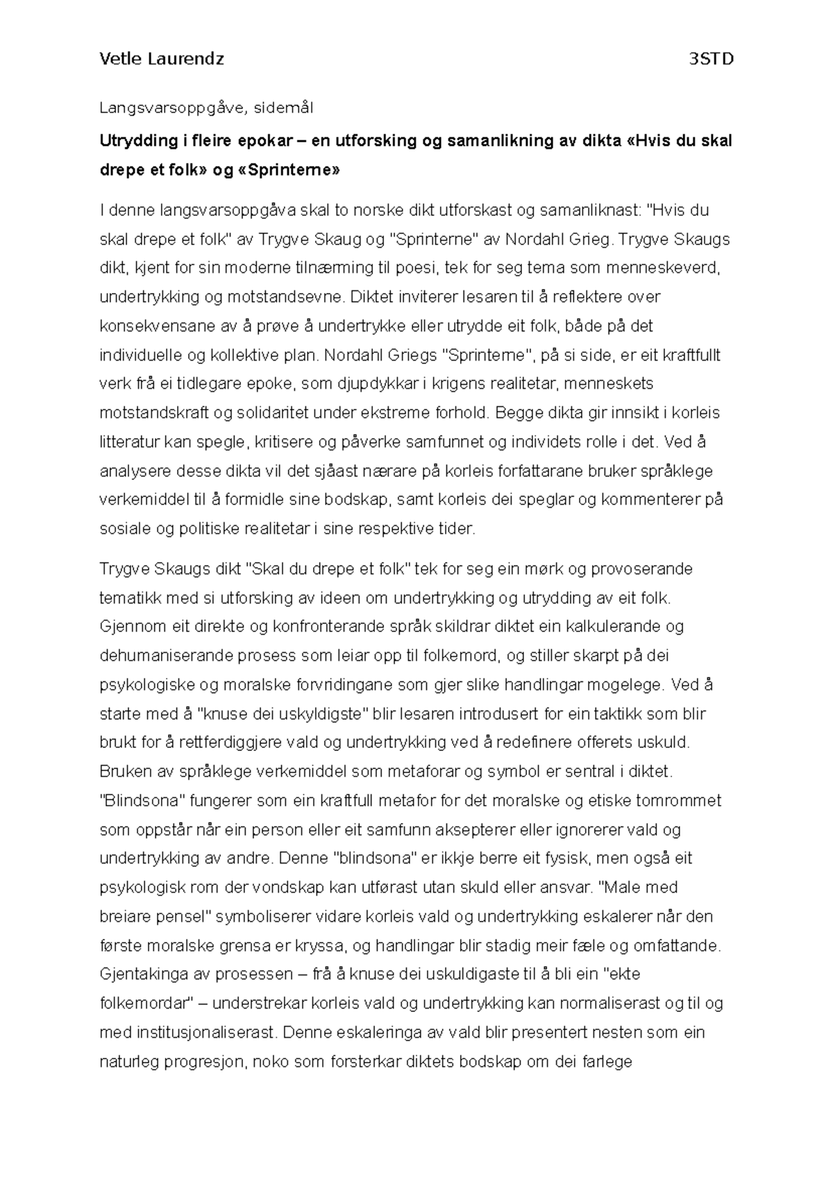 Langsvarsoppgåve: Sammenligning av 