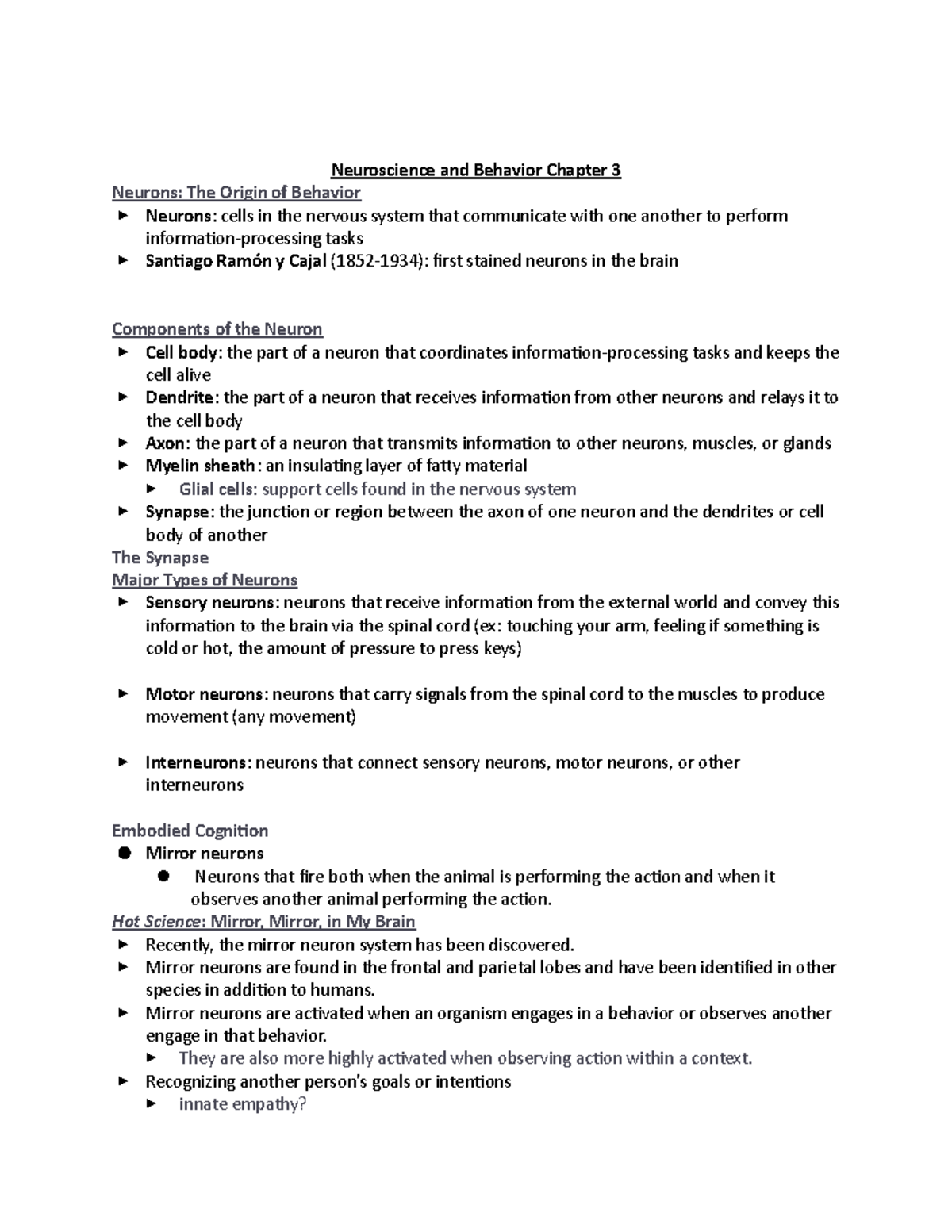 Neuroscience Notes - Neuroscience and Behavior Chapter 3 Neurons: The ...