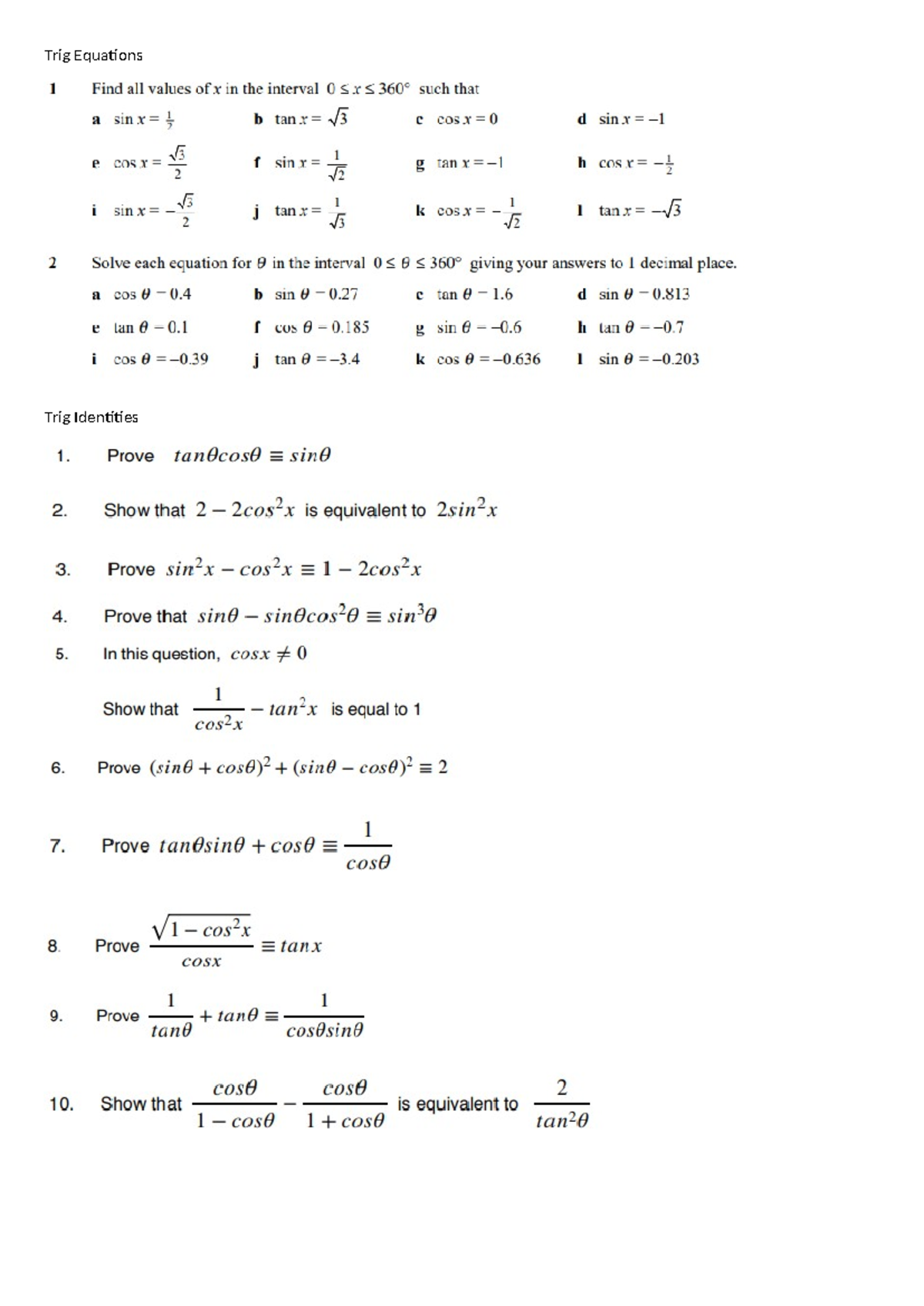 P1-Chp10 Trig identities LHS to RHS and simple equations - Trig ...
