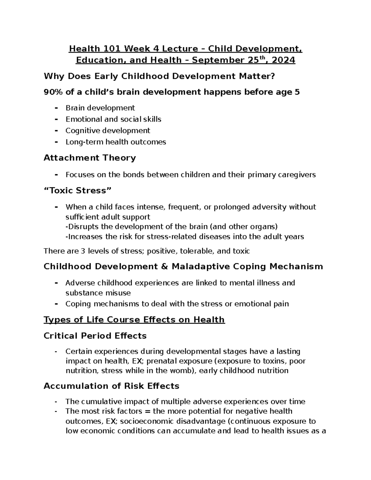 Health 101 Week 4 Lecture – Child Development Education and Health ...