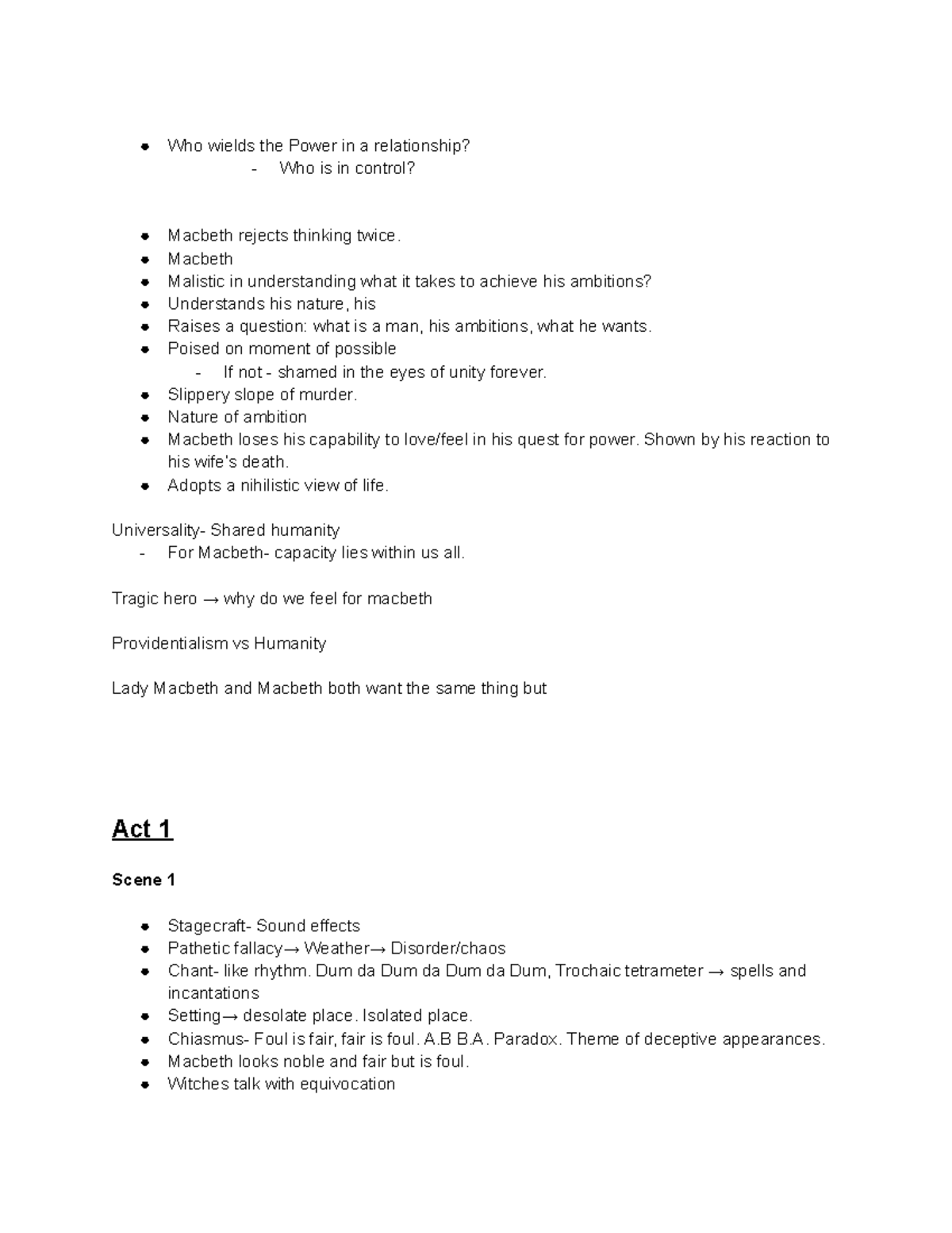 Macbeth Analysis Notes (ENG 101) - Themes, Characters, and Motifs - Studocu