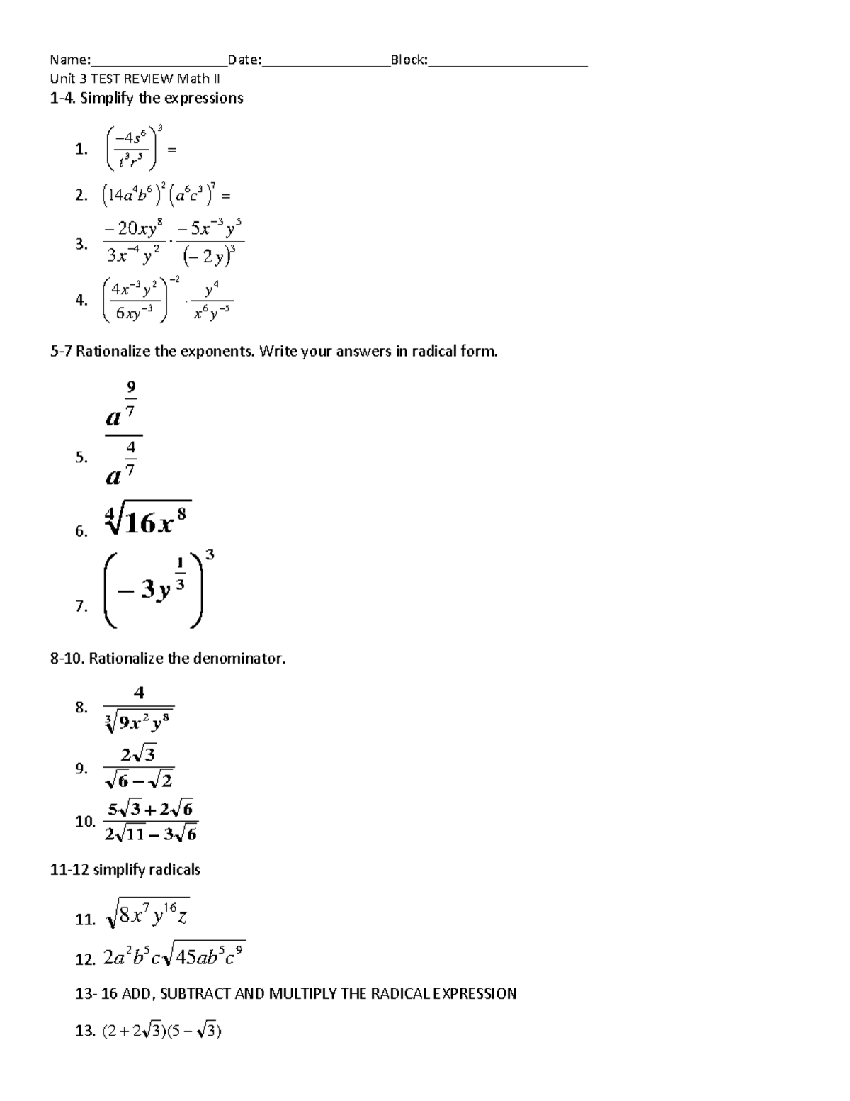 Math II Unit 3 Final Exam Test Review Study Guide - Studocu