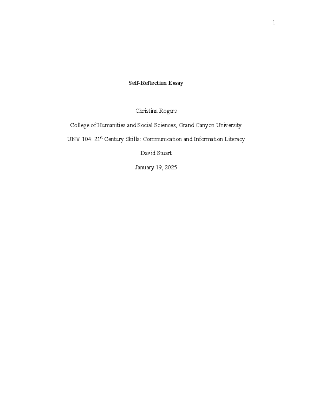 UNV 104 Self-Reflection Essay Template: Insights on Communication ...