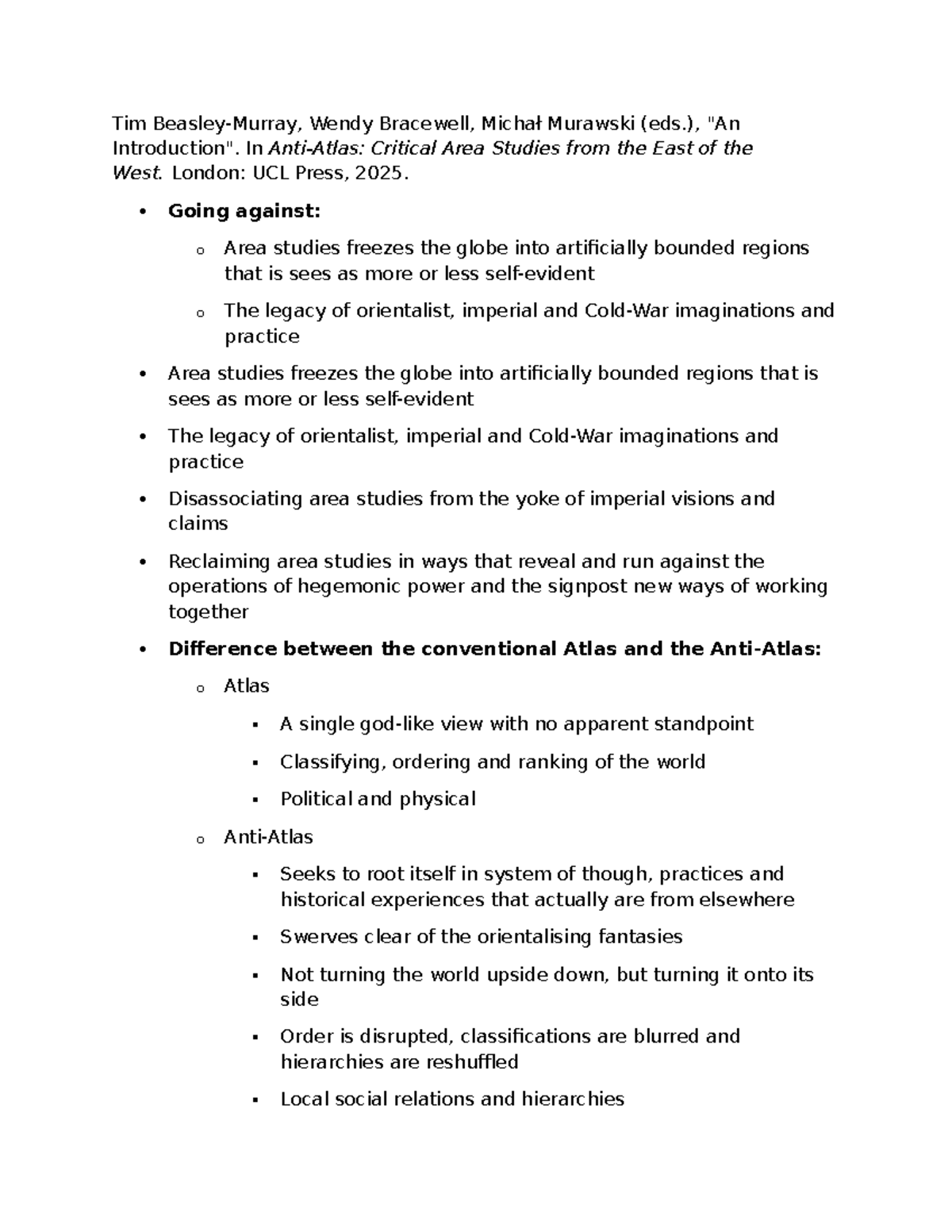 Assigned reading notes - Tim Beasley-Murray, Wendy Bracewell, Michał ...