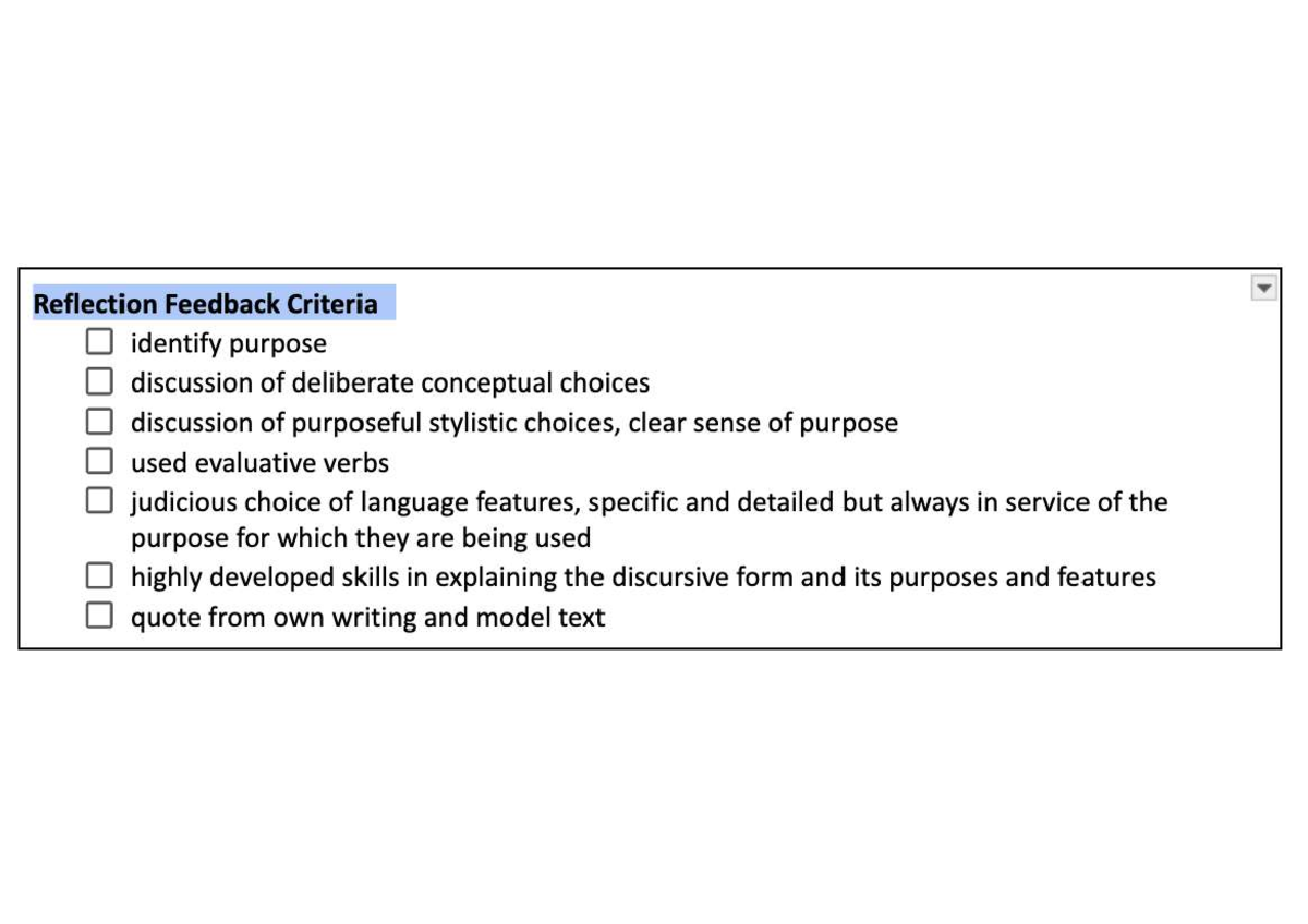 Reflection Feedback Criteria - Studocu