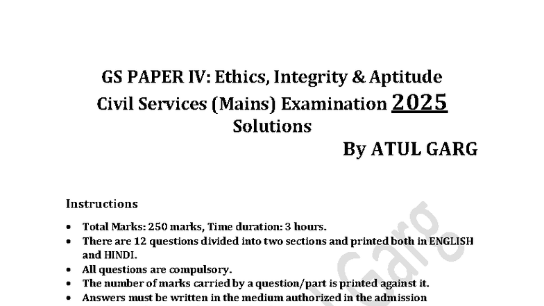 GS PAPER IV: Ethics, Integrity & Aptitude - Civil Services Mains 2025 ...