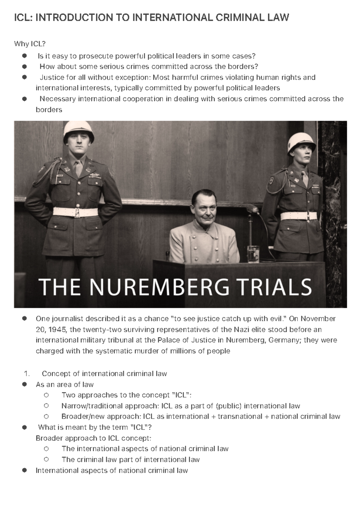 ICL TUẦN 1 Introduction TO International Criminal LAW - 1. ICL: - Studocu