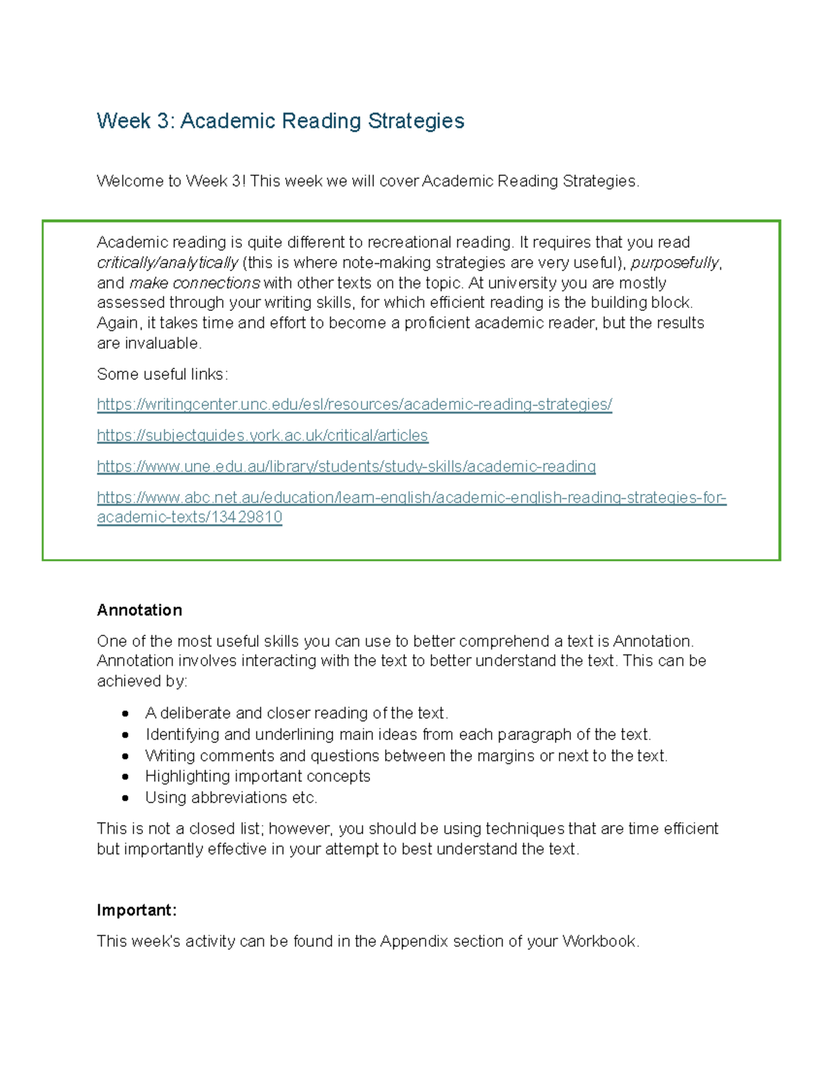 Week 3 Exercises 250227: Exploring Academic Reading Strategies - Studocu