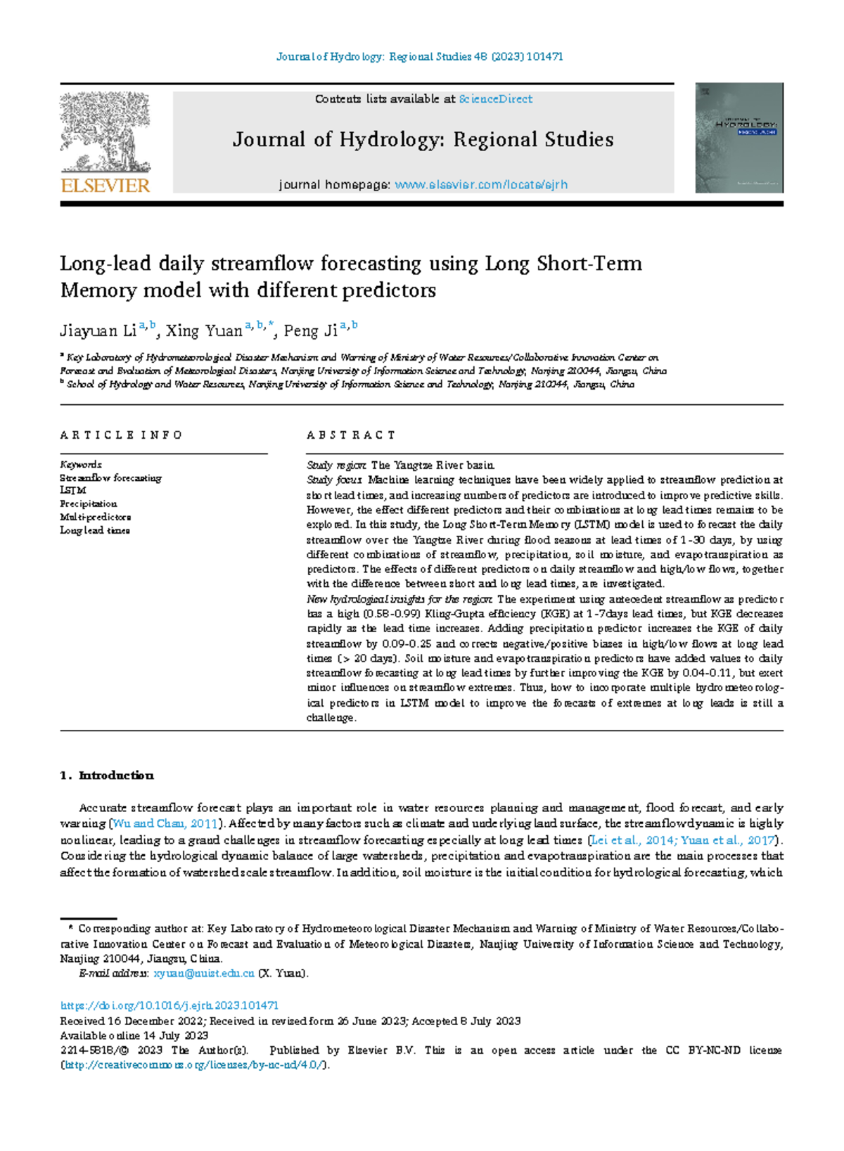 Long-Lead Daily Streamflow Forecasting with LSTM in Yangtze River - Studocu
