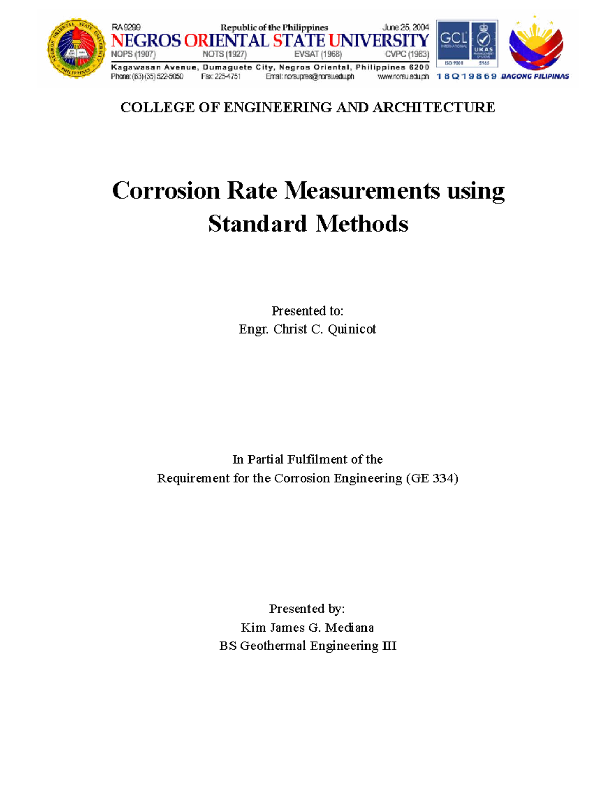 GE334 - Corrosion Rate Measurements Report and Analysis - Studocu