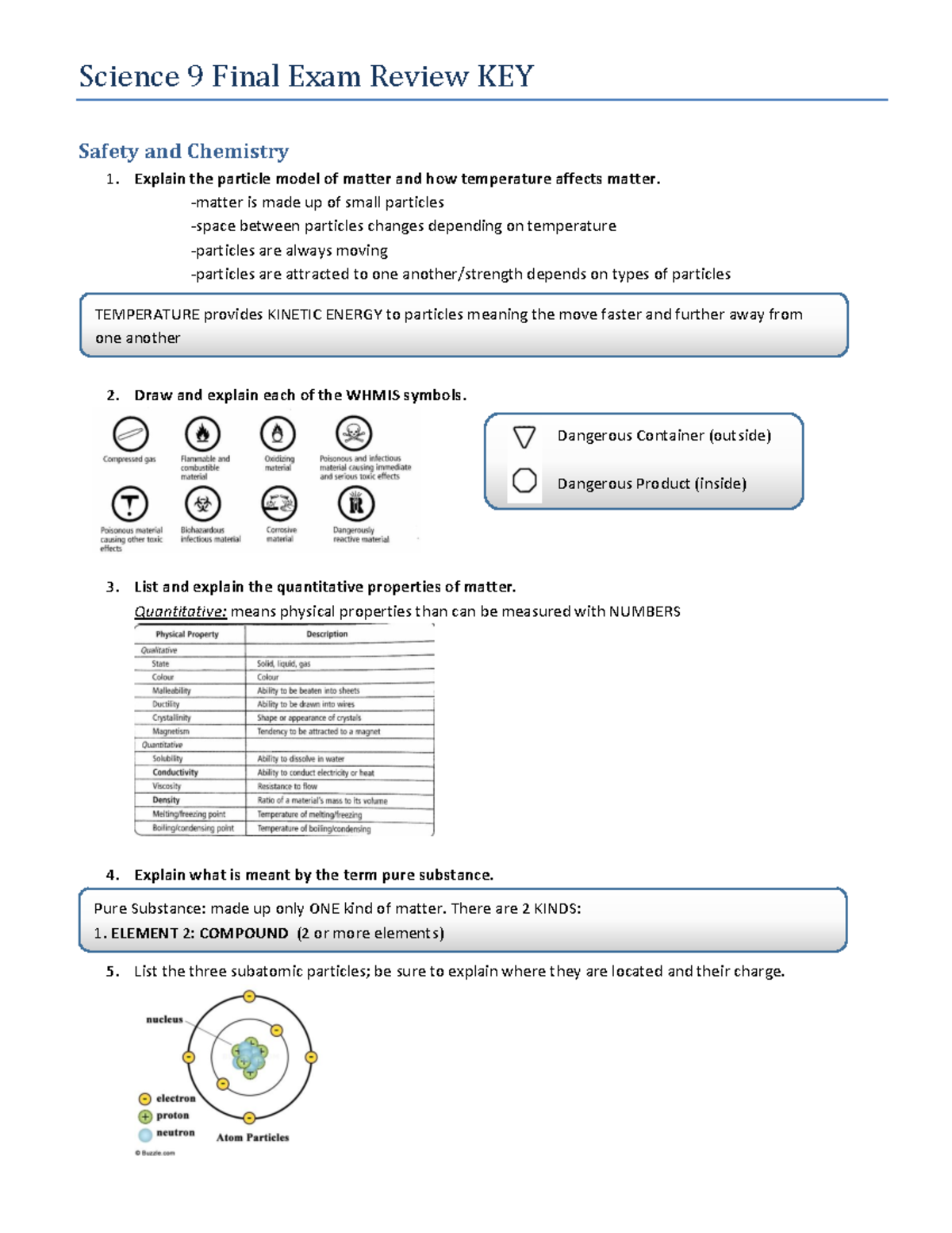 Science 9 Final Exam Comprehensive Review Key and Study Guide - Studocu